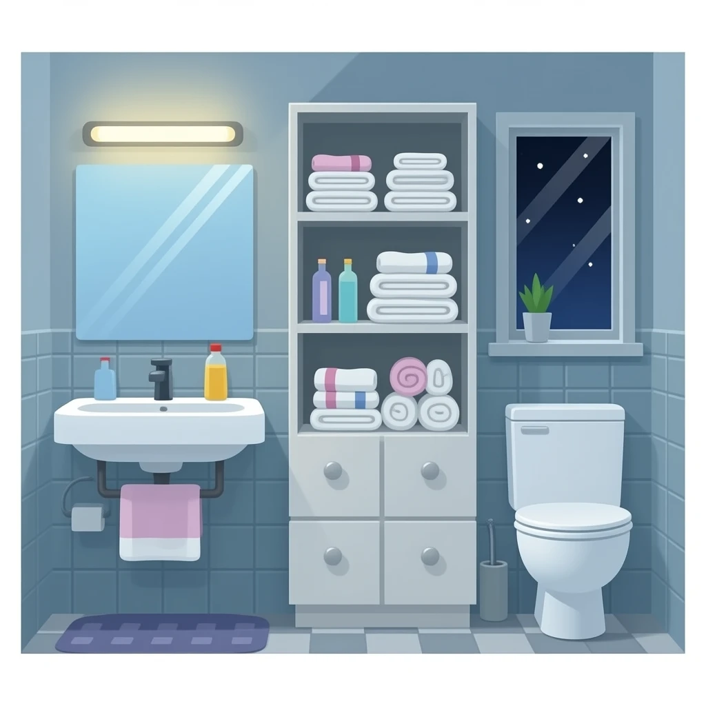 Bathroom tall cabinet with a lot of towels inside emoji