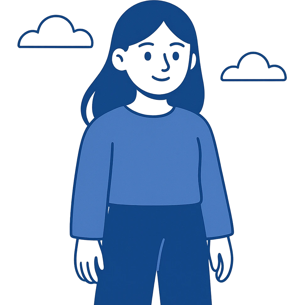 girl in a blue outfit, simple, clear, modern icon style emoji