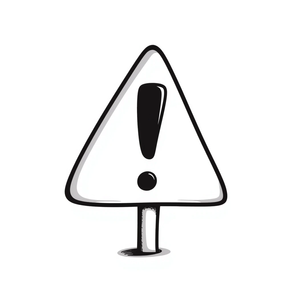 A classic triangular warning sign with an exclamation mark inside. Bright yellow background with black border and black exclamation mark. Hand-drawn doodle style. emoji