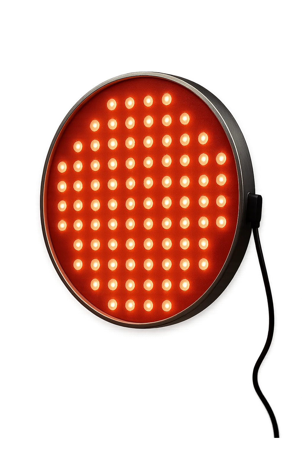 luce rossa led rotonda fluttua in aria, iperrealistica 4k emoji