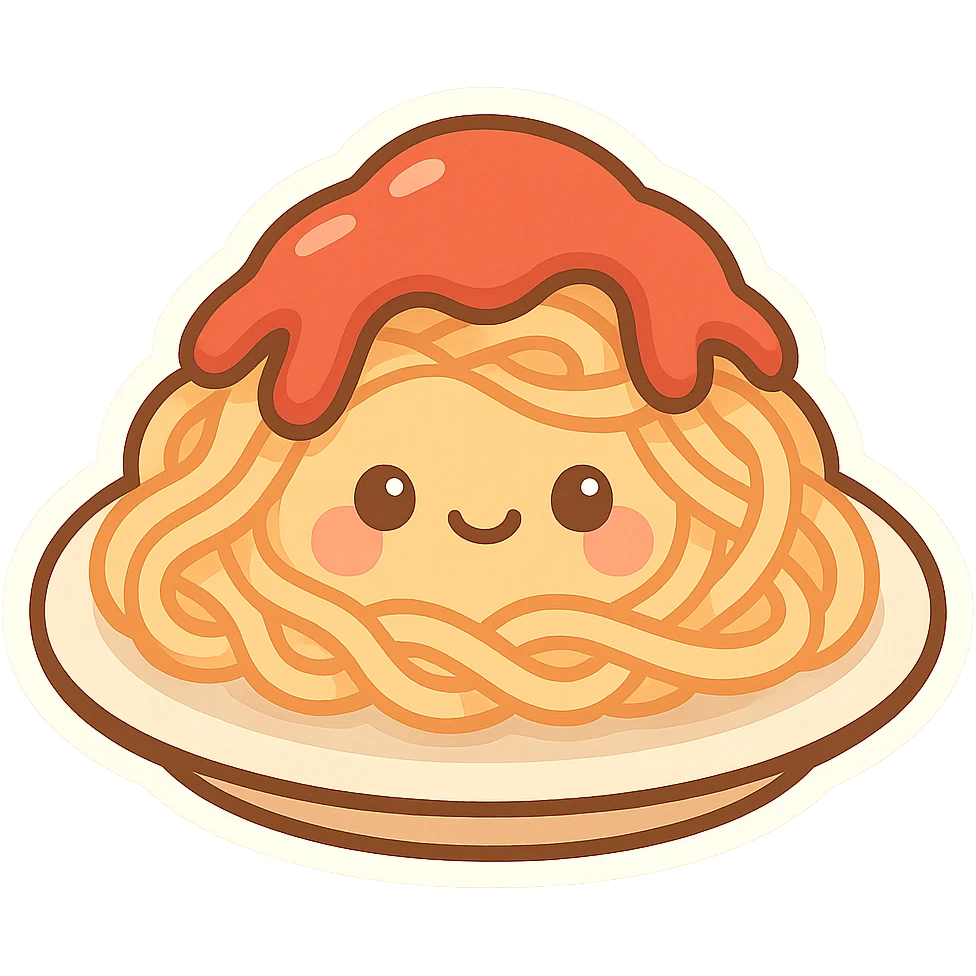 a plate of pasta with ketchup, playful style, cute and colorful emoji