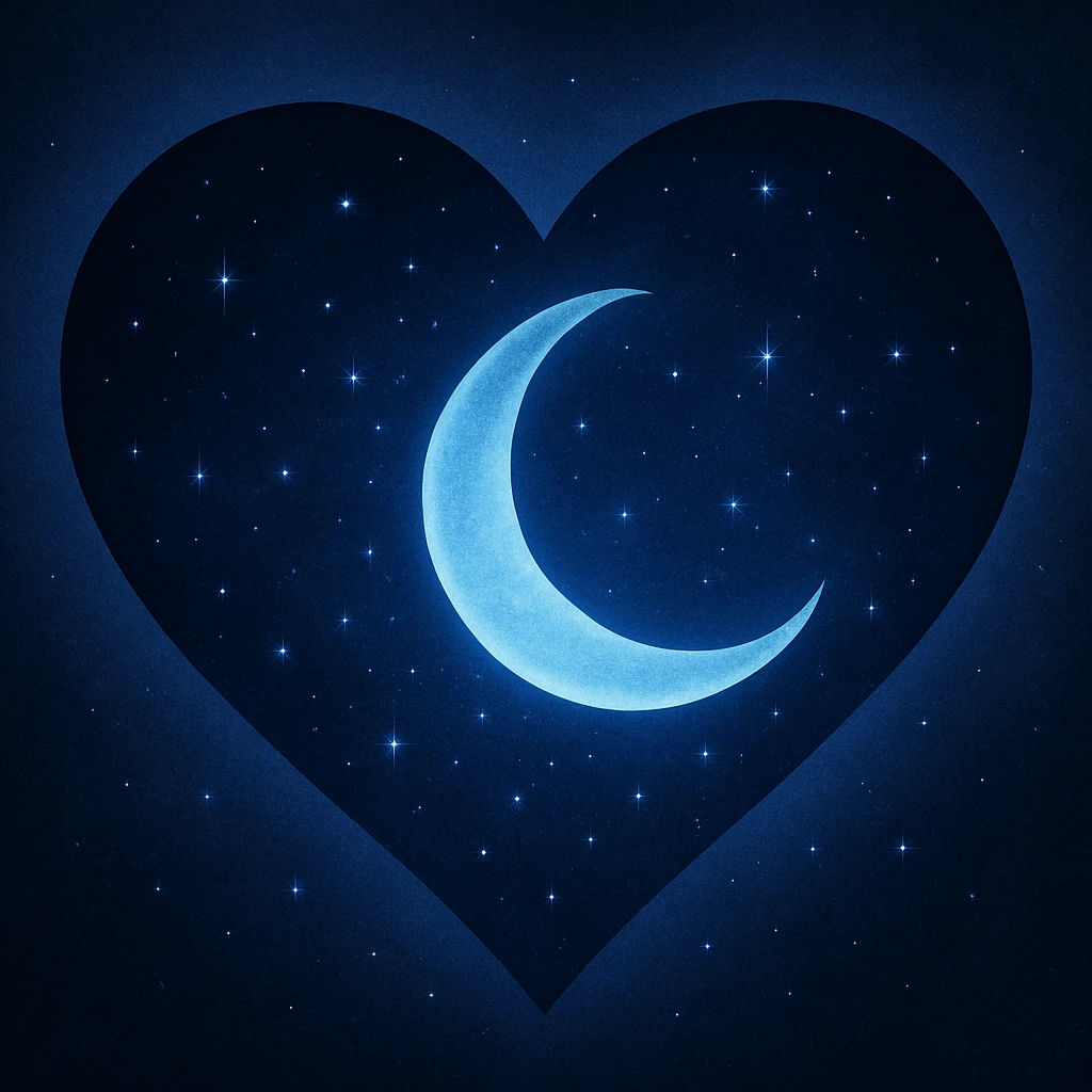 a heart with a crescent moon inside, midnight blue colors emoji