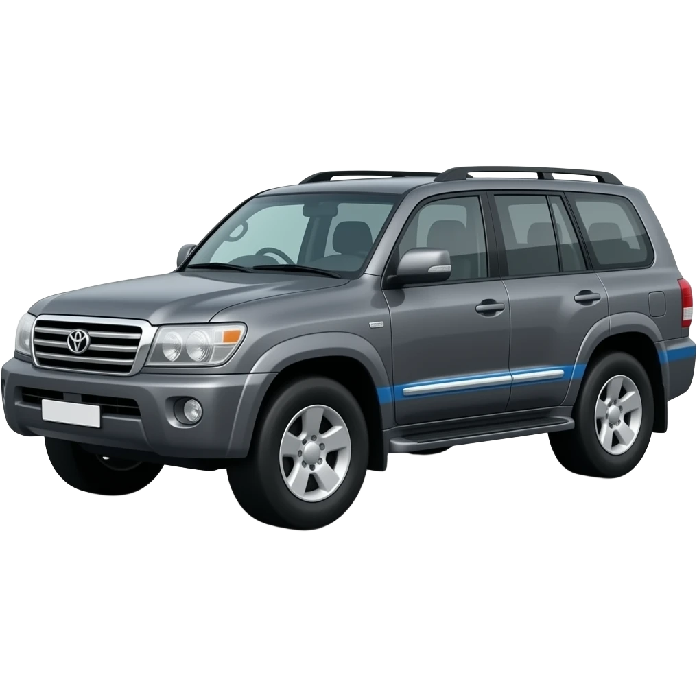 Toyota landcruiser 70 series wagon dark grey with blue stipes down side of the 4WD make the view from an angle emoji