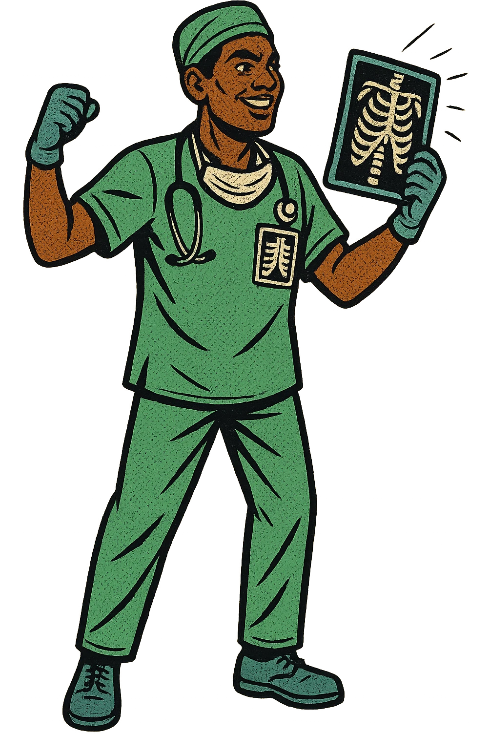 The full body of a modern black Indian surgeon with an x-ray in his pocket emoji