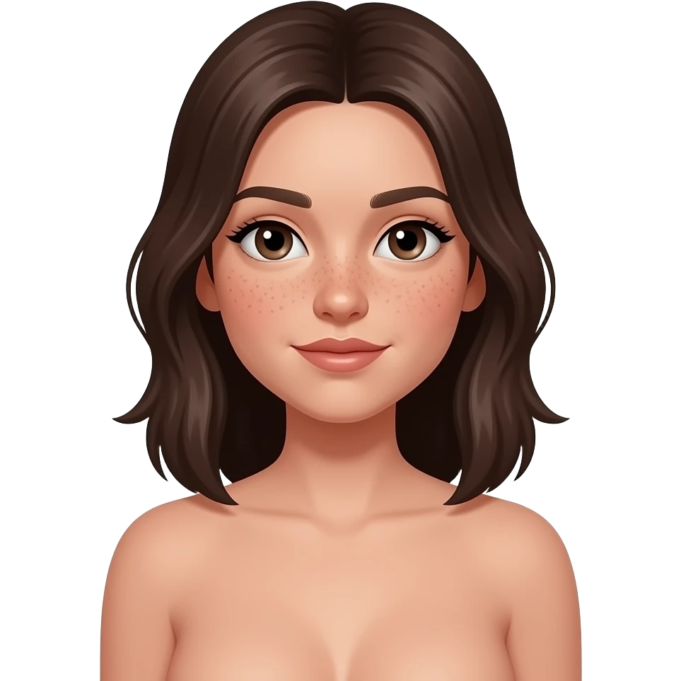 Creami una ragazza mora con le lentiggini in faccia dove si vedono le tette nuda emoji