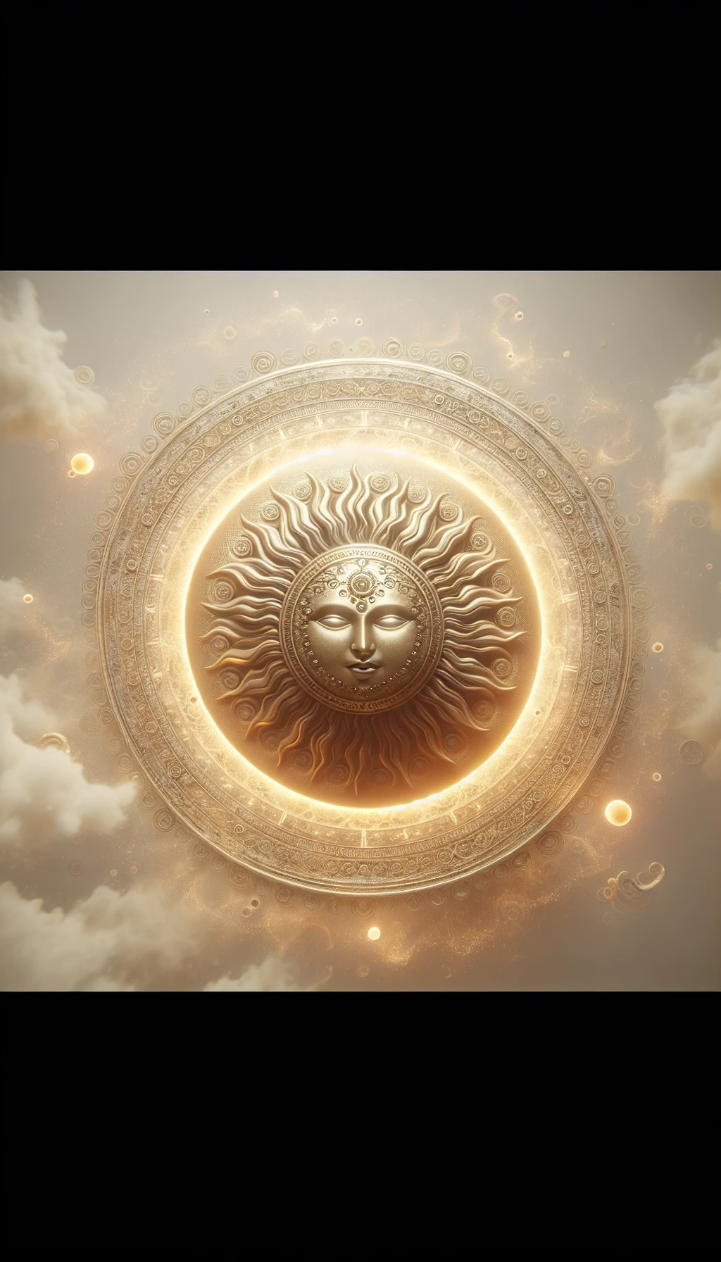 il sole è dio, sfondo mistico neutro chiaro, attorno al sole fluttua una magia mitologica, iperrealistico 4k emoji
