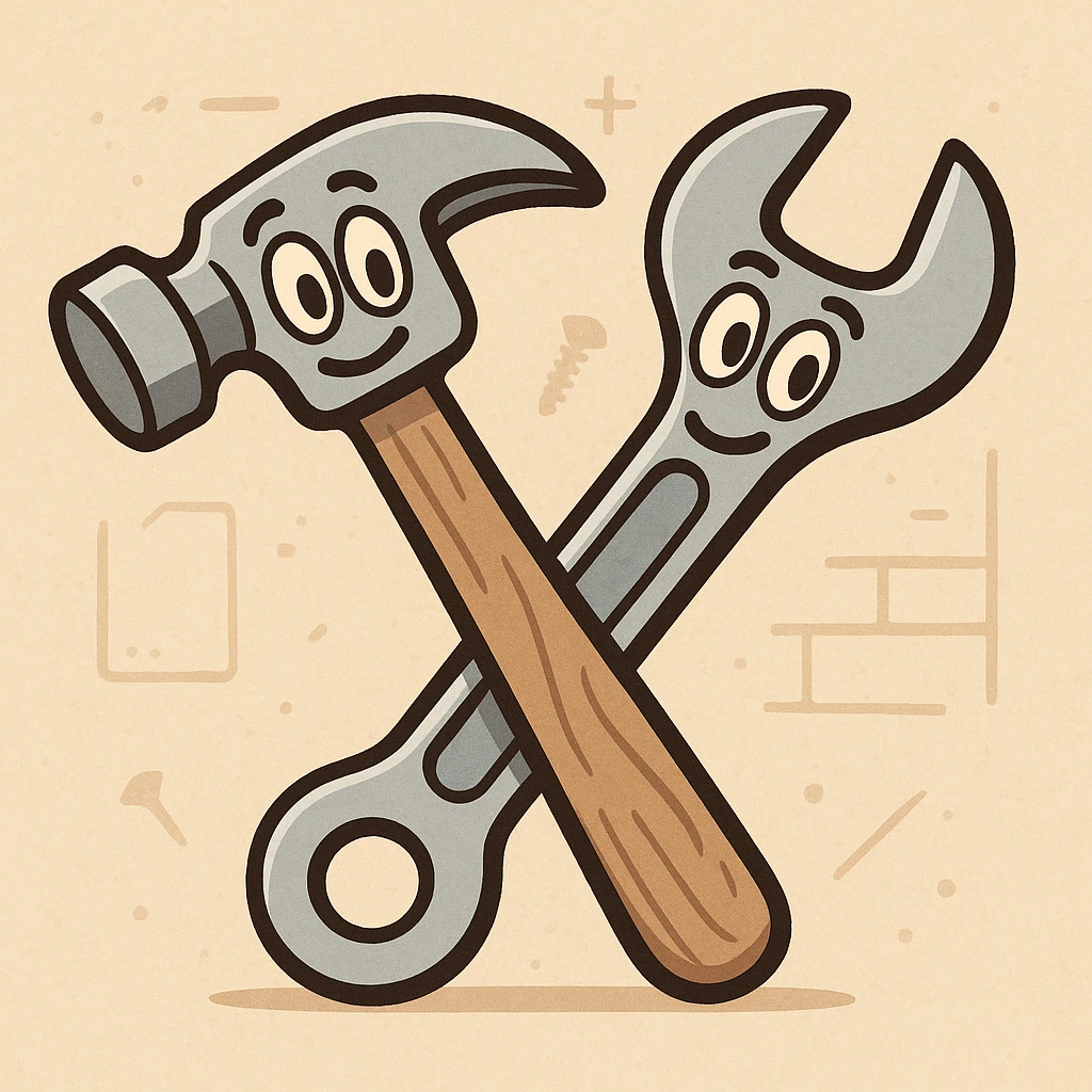a hammer and wrench crossed, subtle construction elements, flat icon style, minimal color, clear lines, suitable for app icon emoji