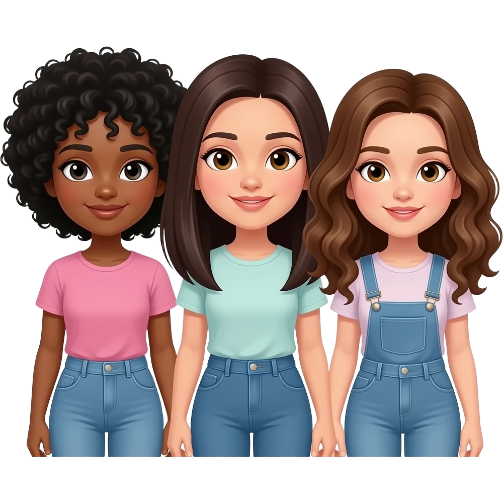 Chava con sus amigas una pelo negro rizado otra lacio castaño y otra ondulado castaño emoji