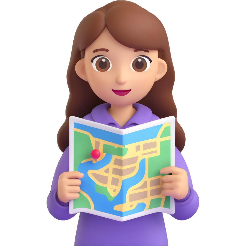 a girl holding a map, 3D emoji style emoji