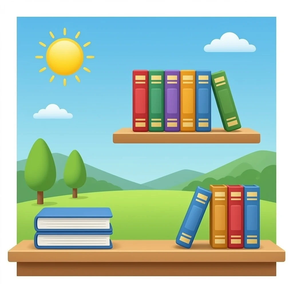 Books, library card, and shelf emoji