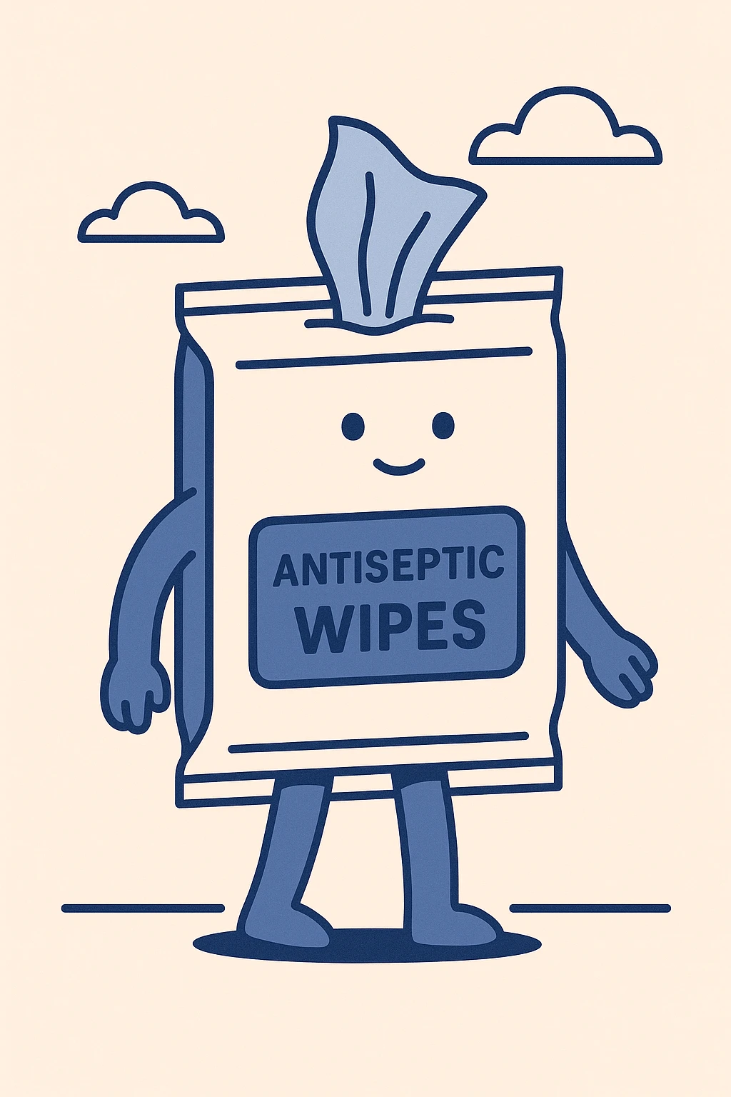 antiseptic wipes packet, clear labeling emoji