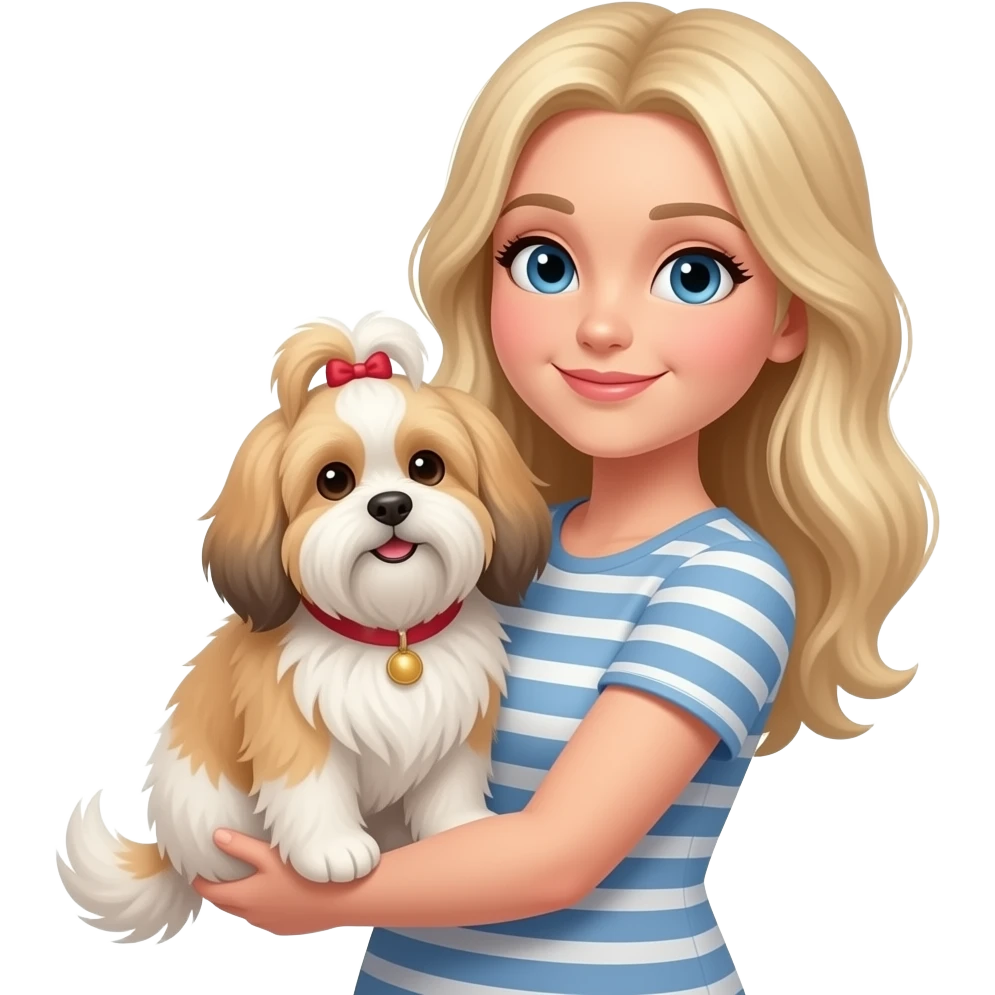 lhasa apso dog being held by a blonde woman emoji