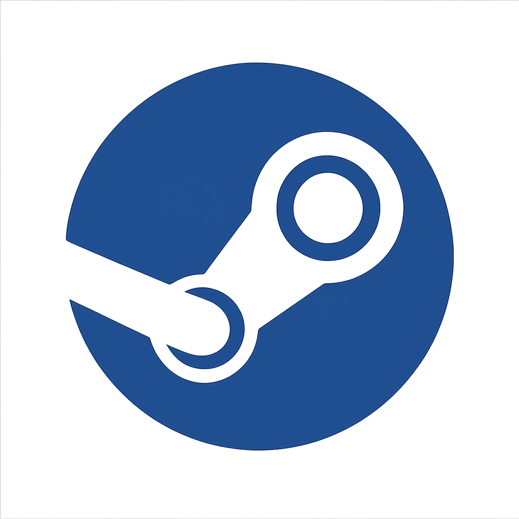 steam logo, very simple flat color clip art style, minimal, blue, with a white accent, no text emoji