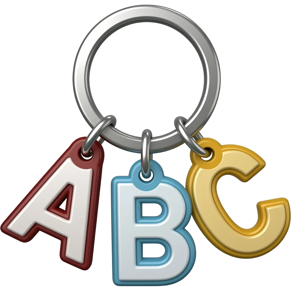 keyring with alphabets A B and C narrow down emoji