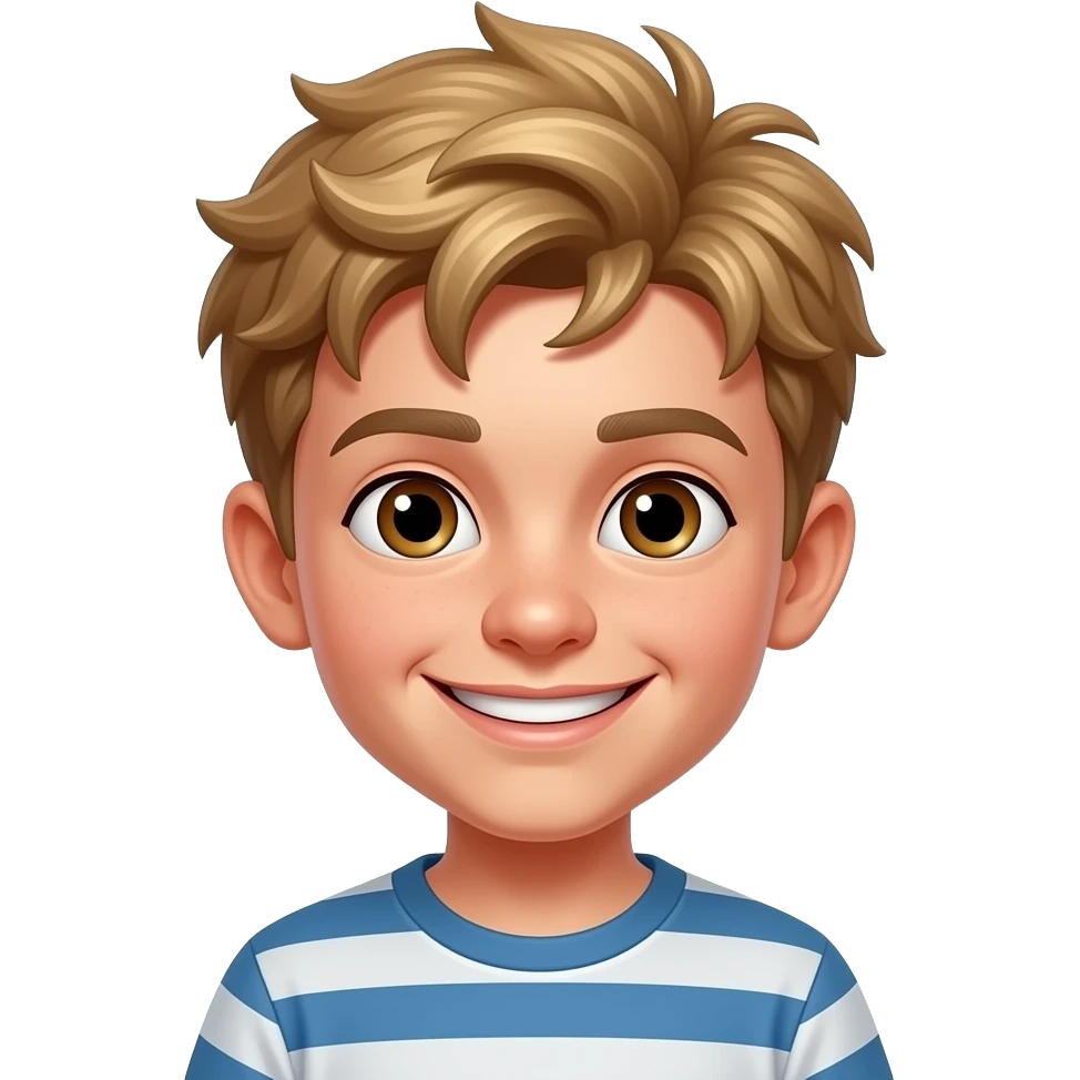 Niño pequeño pelo rubio rebelde feliz ojos marrones cara travieso emoji