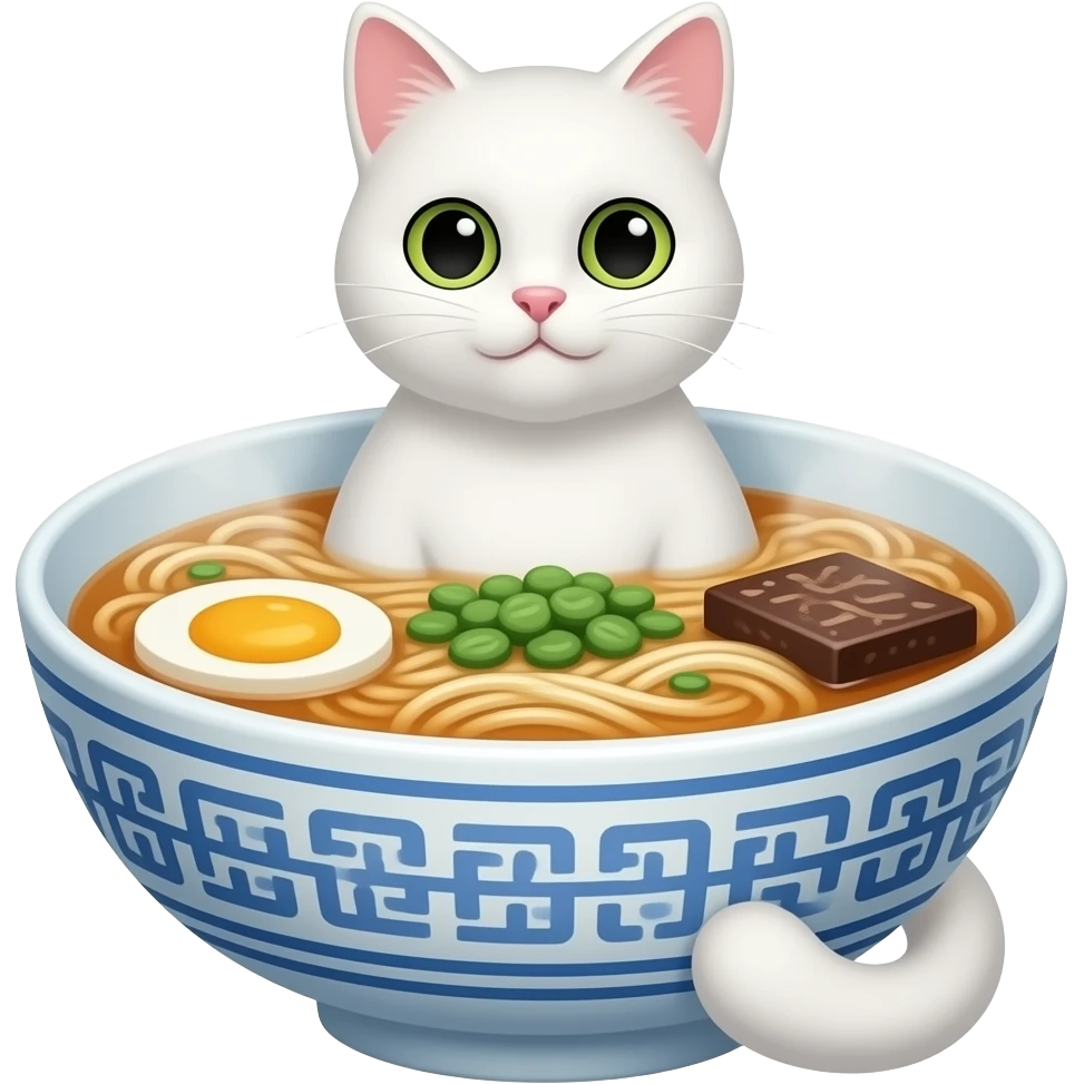 white cat in ramen emoji