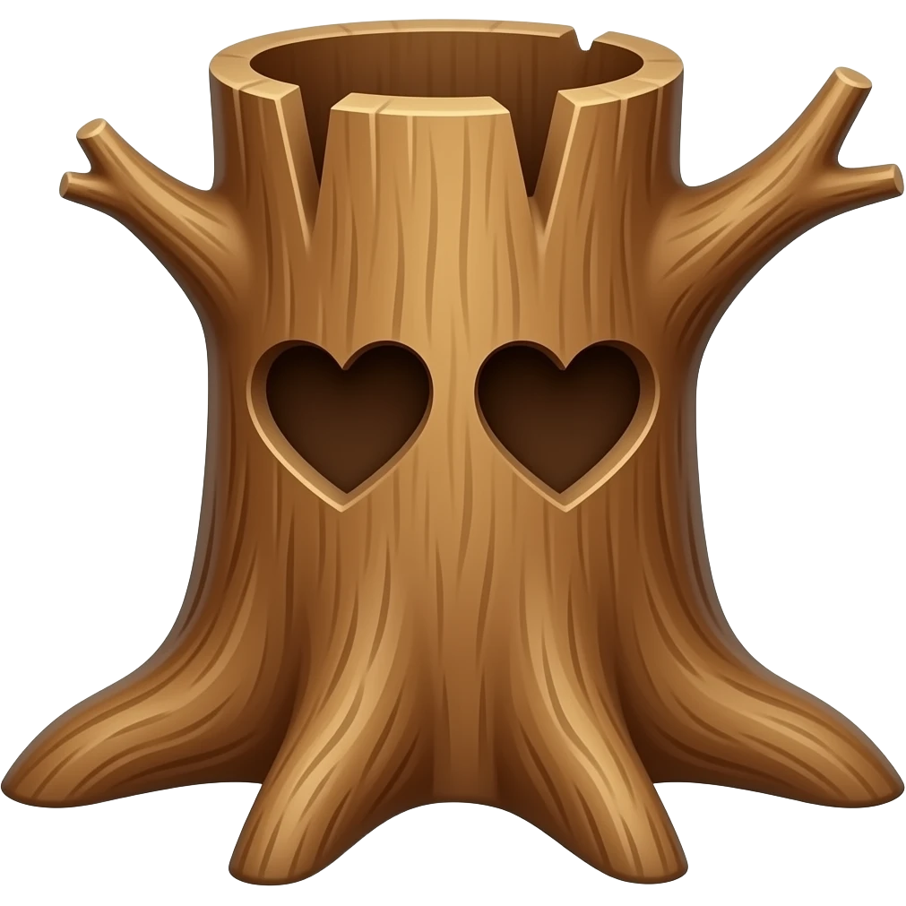 a tree trunk with heart eyes emoji