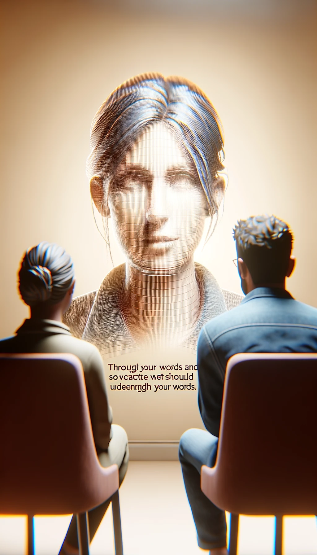 una persona parla e un altra persona di spalle lo ascolta, il significato dell'immagine è che dalle parole si capisce il valore della persona, immagine iperrealistica 4k, sfondo chiaro emoji