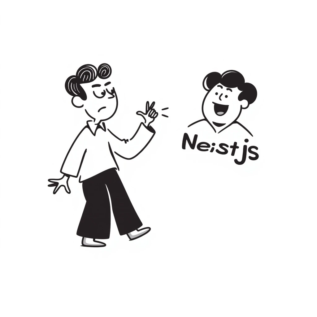 old man yelling at the NestJS logo, hand drawn doodle style emoji