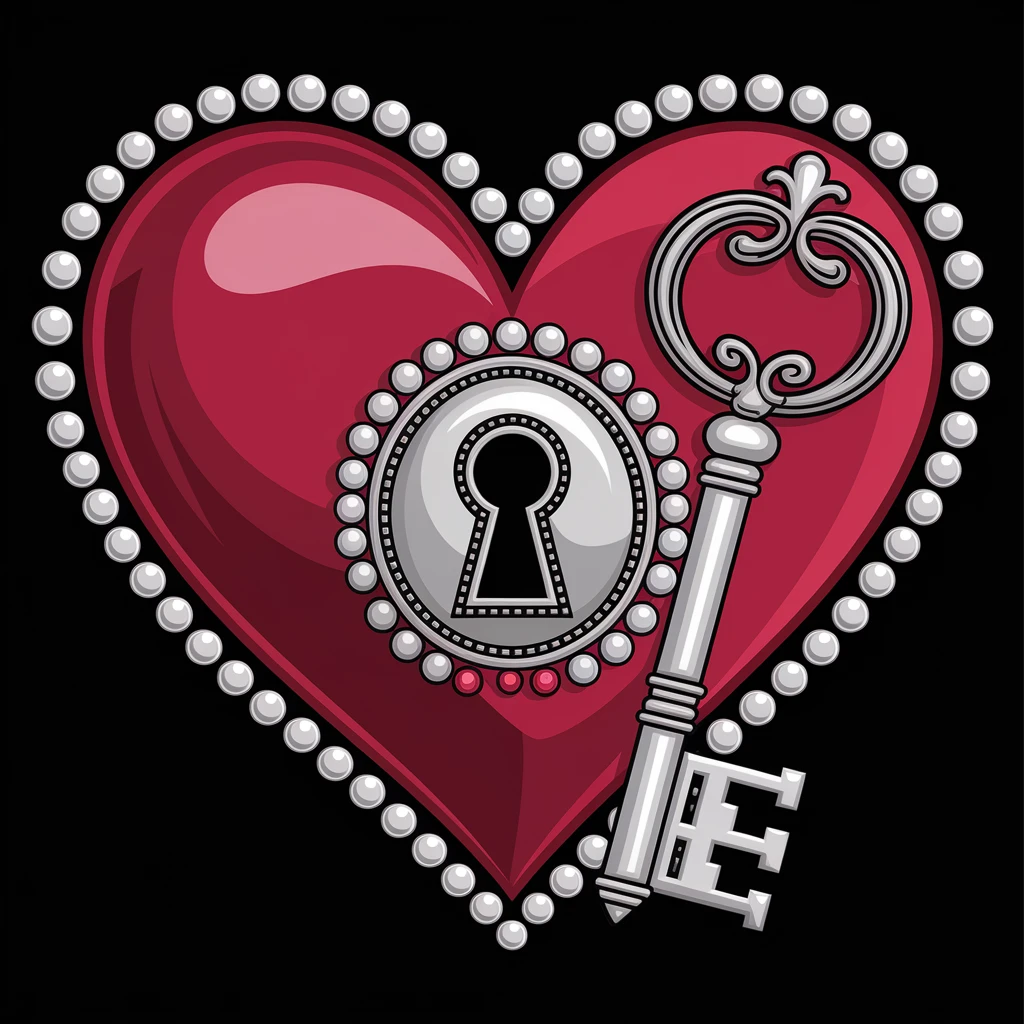 gothic heart with a silver lock and key emoji