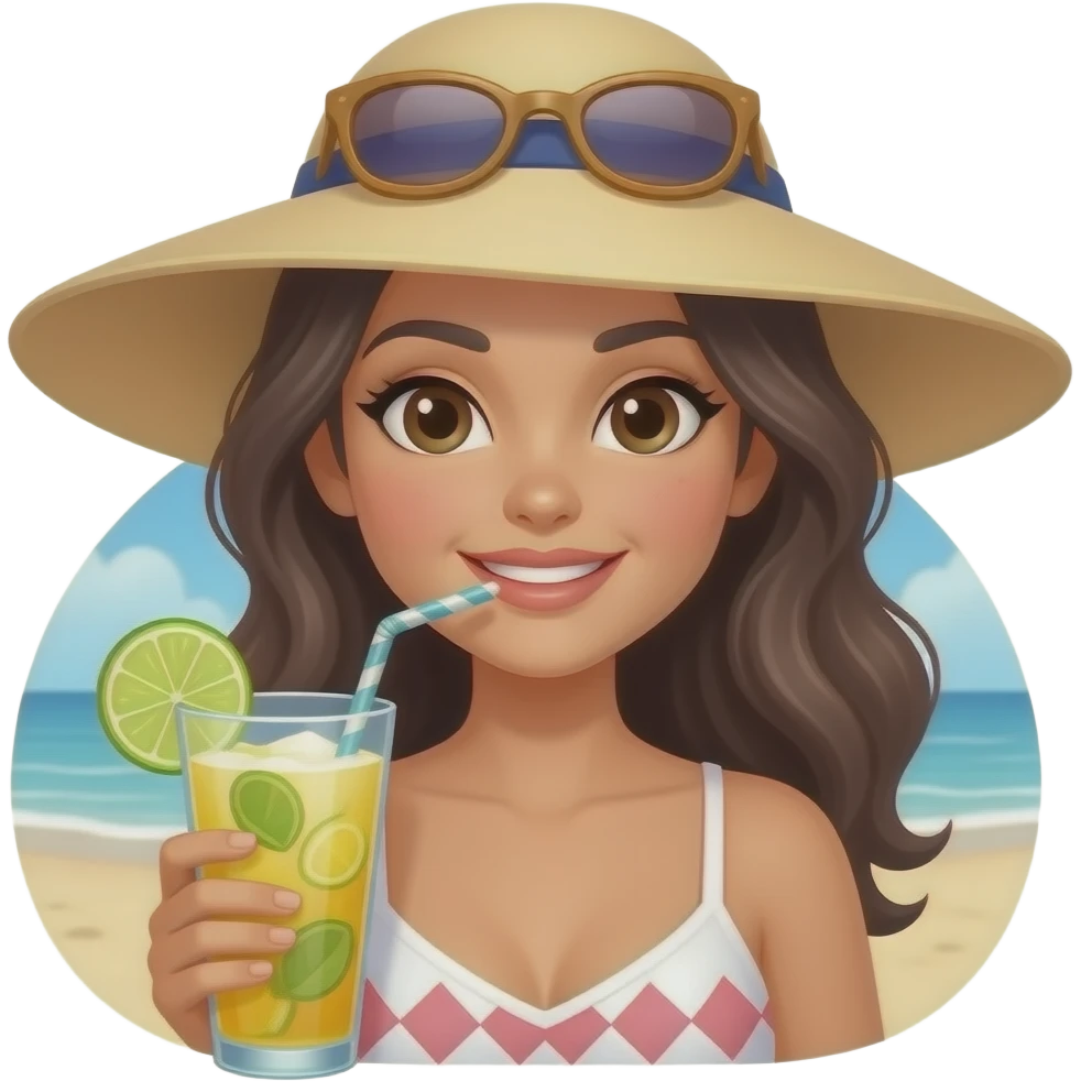 woman on a beach with a cocktail emoji