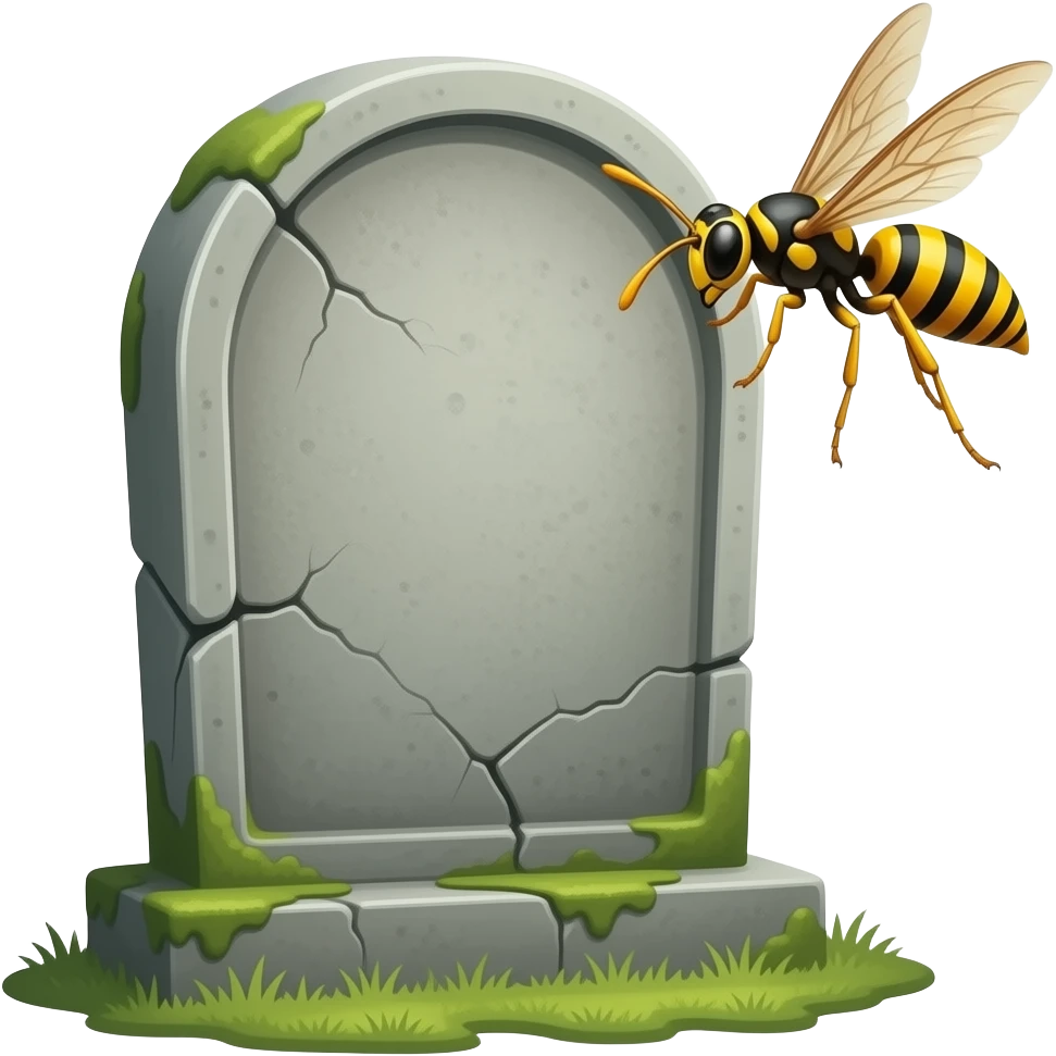 A grave with a wasp flying next to it emoji