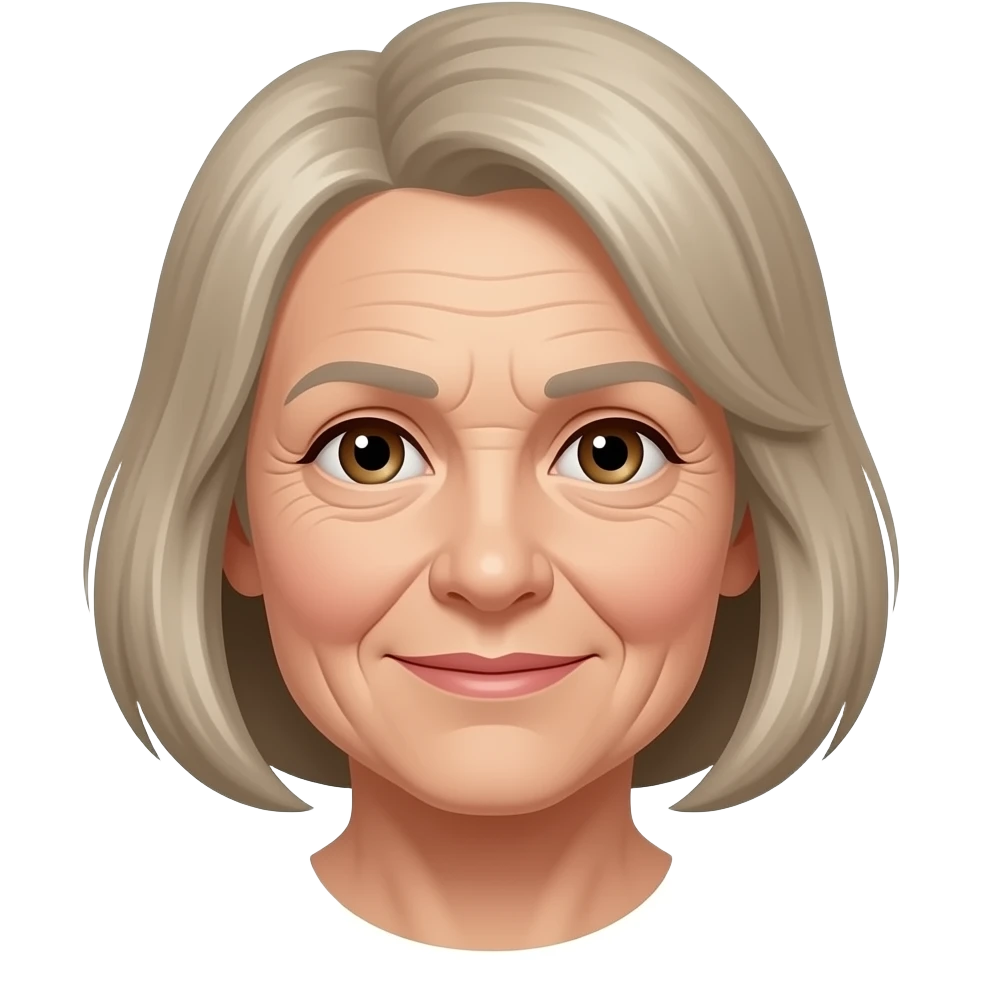 Elderly woman with no bangs gray blond hair medium bob and wrinkles emoji