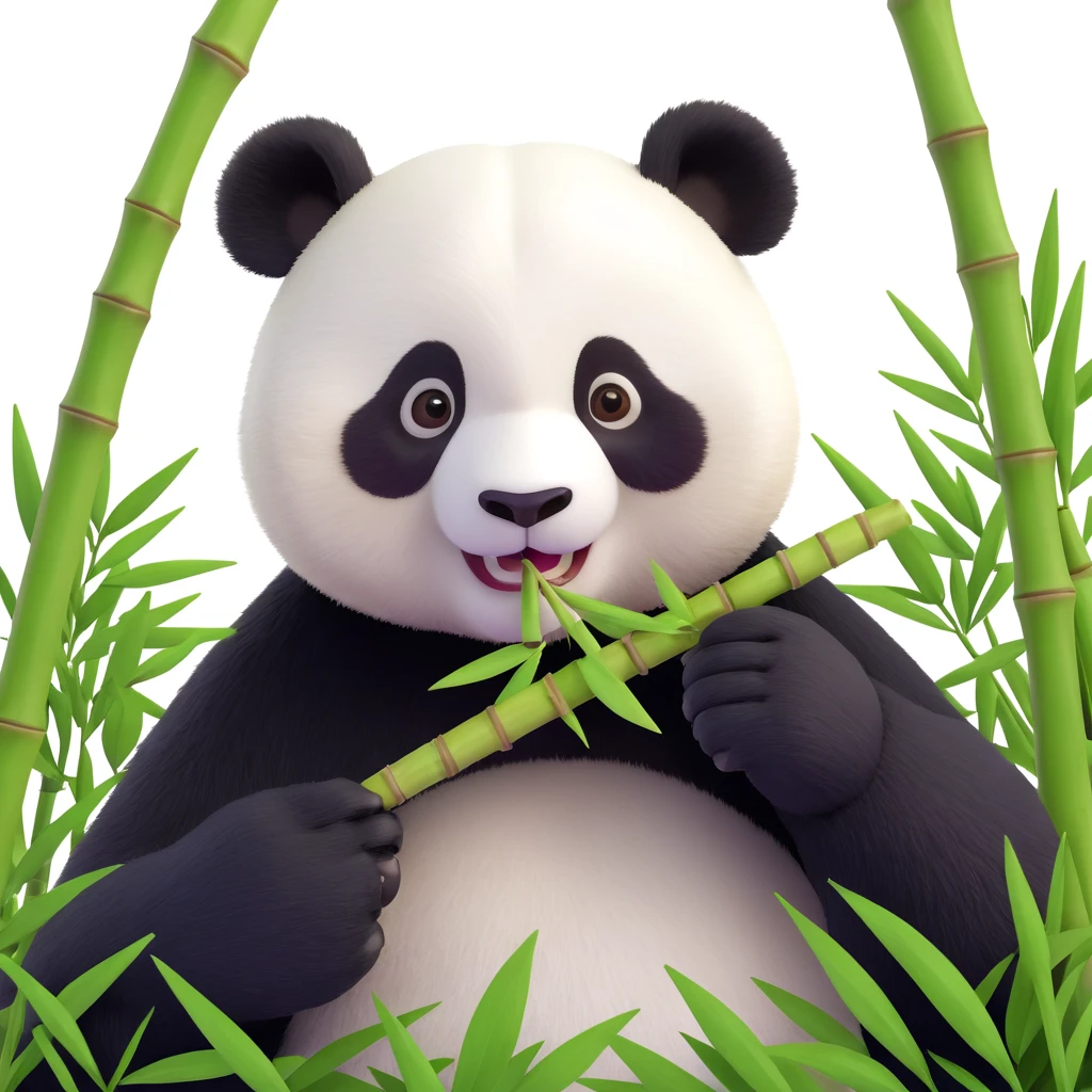 panda eating bamboo in forrest background, close up pose emoji