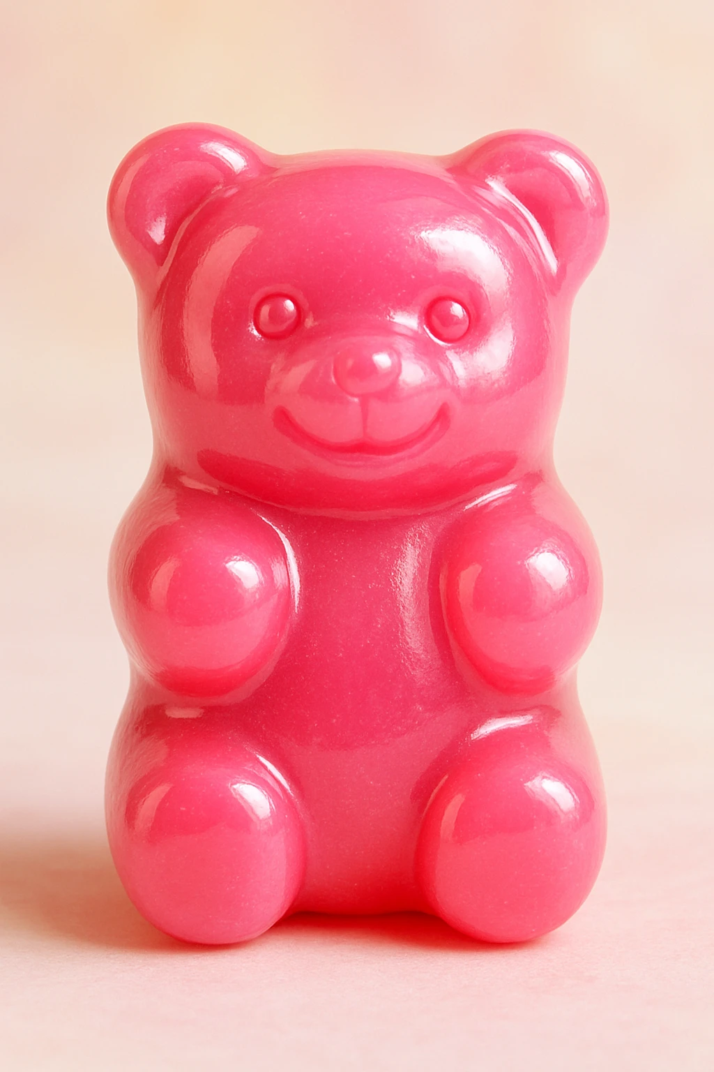 a pink gummy bear, shiny and plump, with a gentle smile emoji