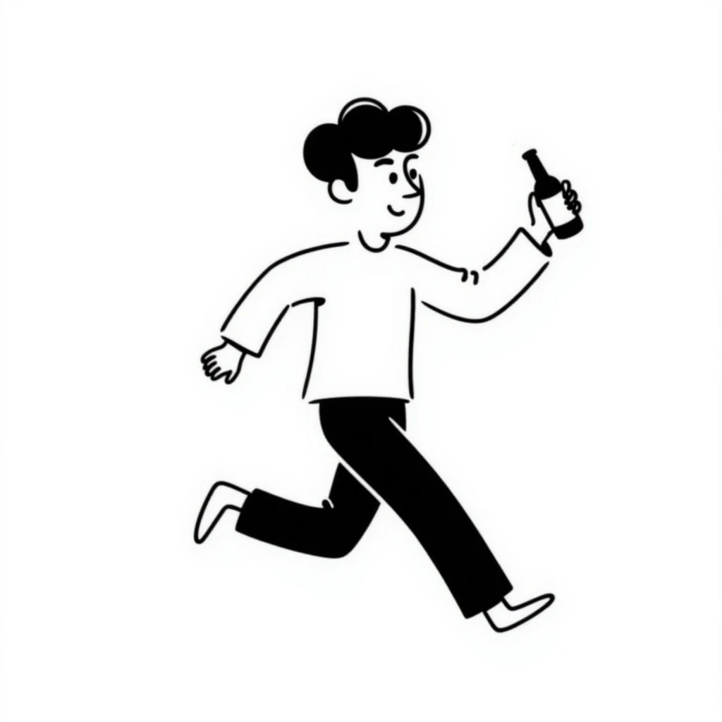 man running with a beer holding a beer, hand drawn doodle style emoji