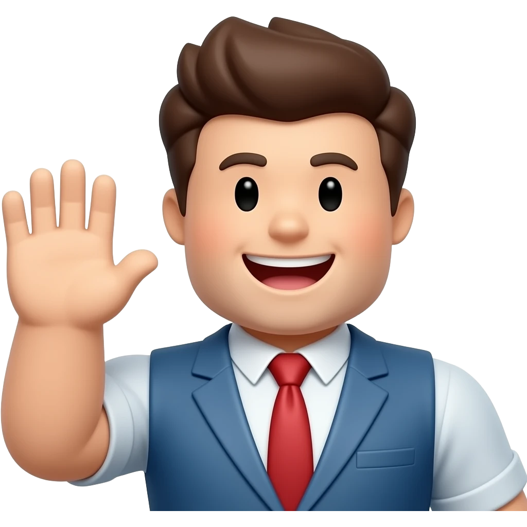 Quiero un personaje de roblox sonriendo y la mano arriba emoji