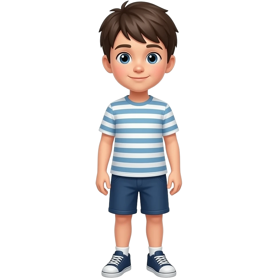 un chico de 12 años que se vea todo el cuerpo. con el pelo cortito y flequillo emoji