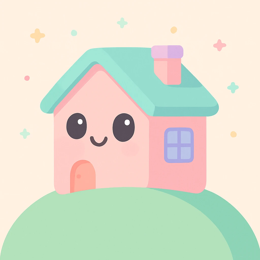 a micro home on a rounded green hill, soft shading, cute style emoji