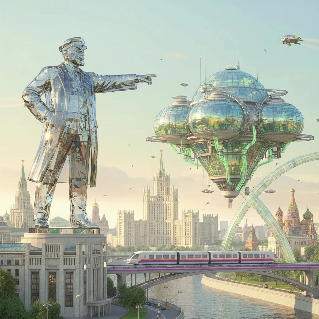 Замени фигуру девушки на стеклянную статую Ленина, который указывает рукой вперед

Остальное оставь без изменений emoji