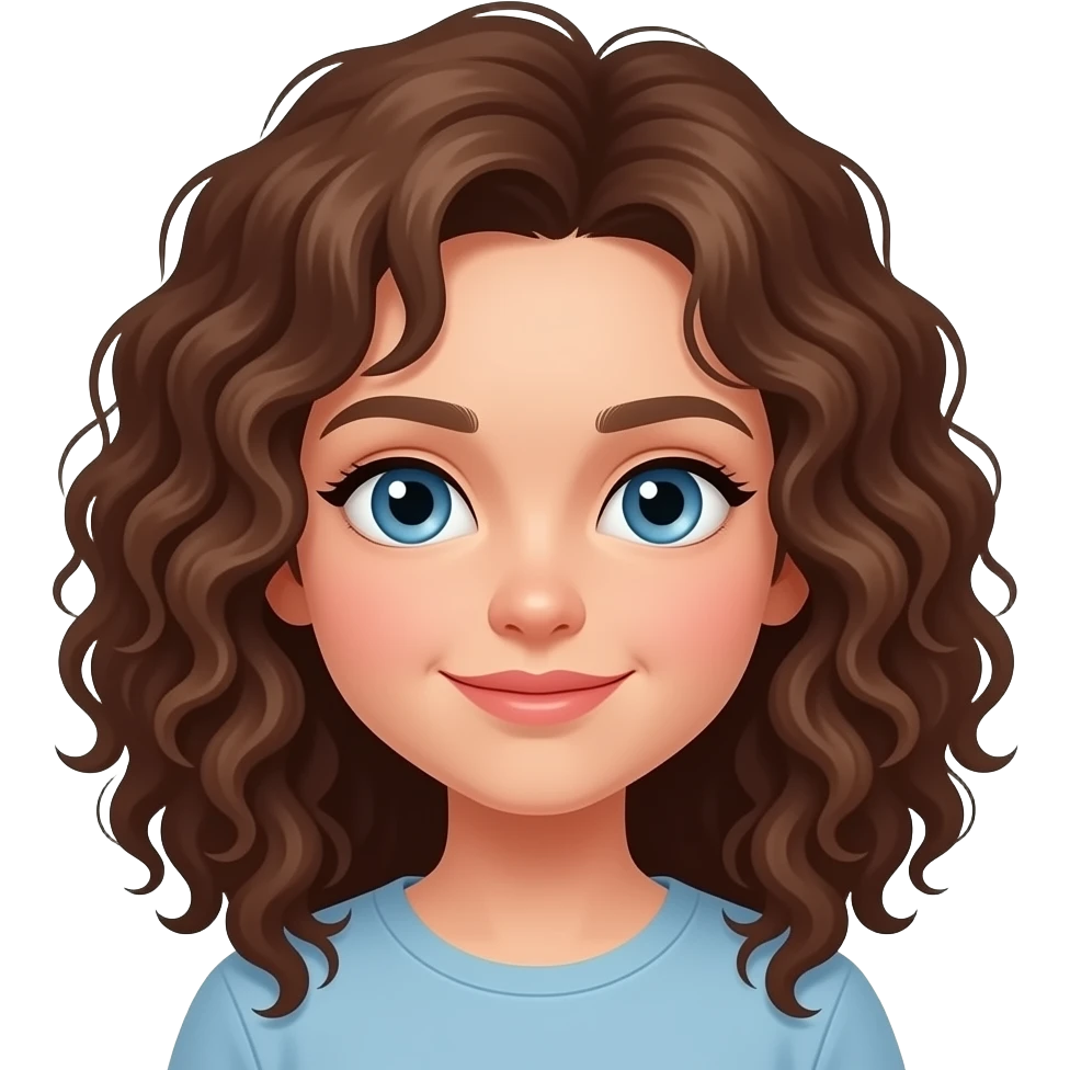 a girl with curly brown hair and blue eyes emoji