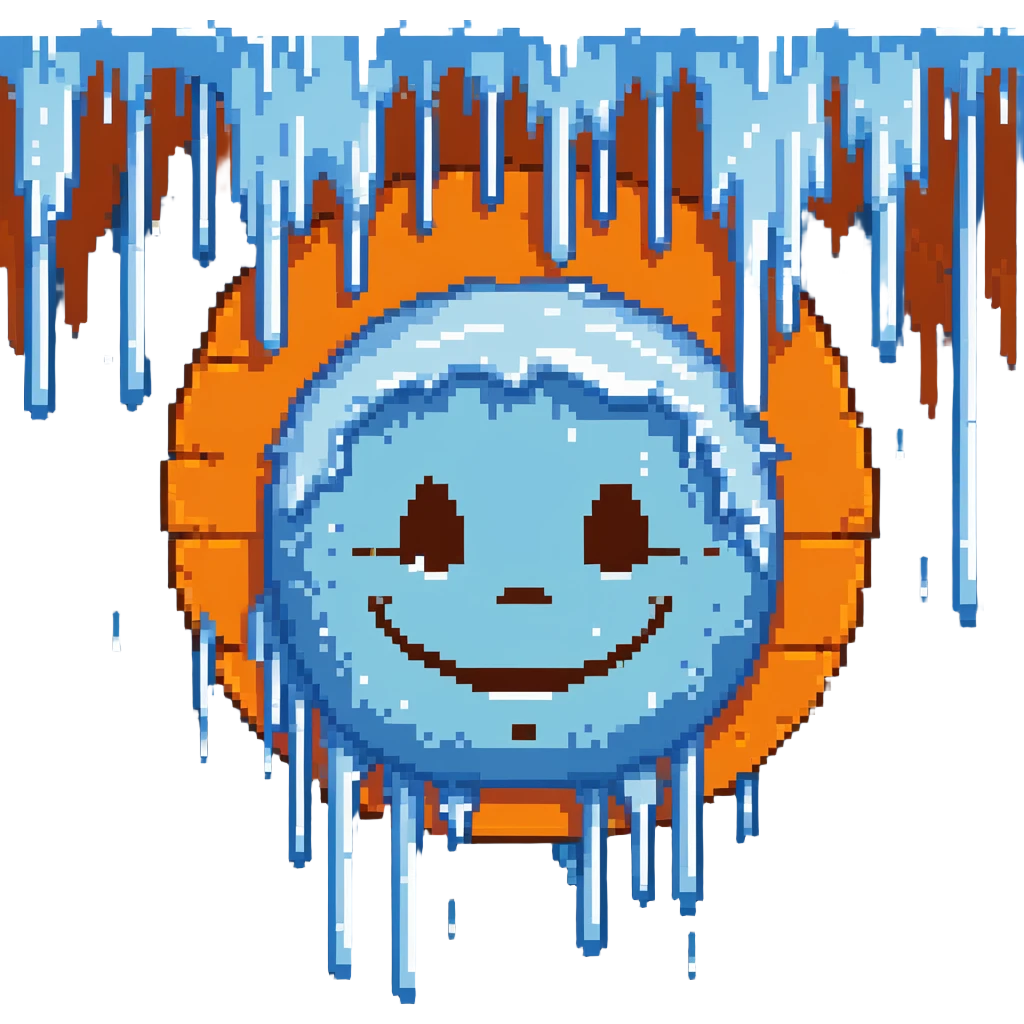frozen smiley face sleeping, blue tones, icicles emoji