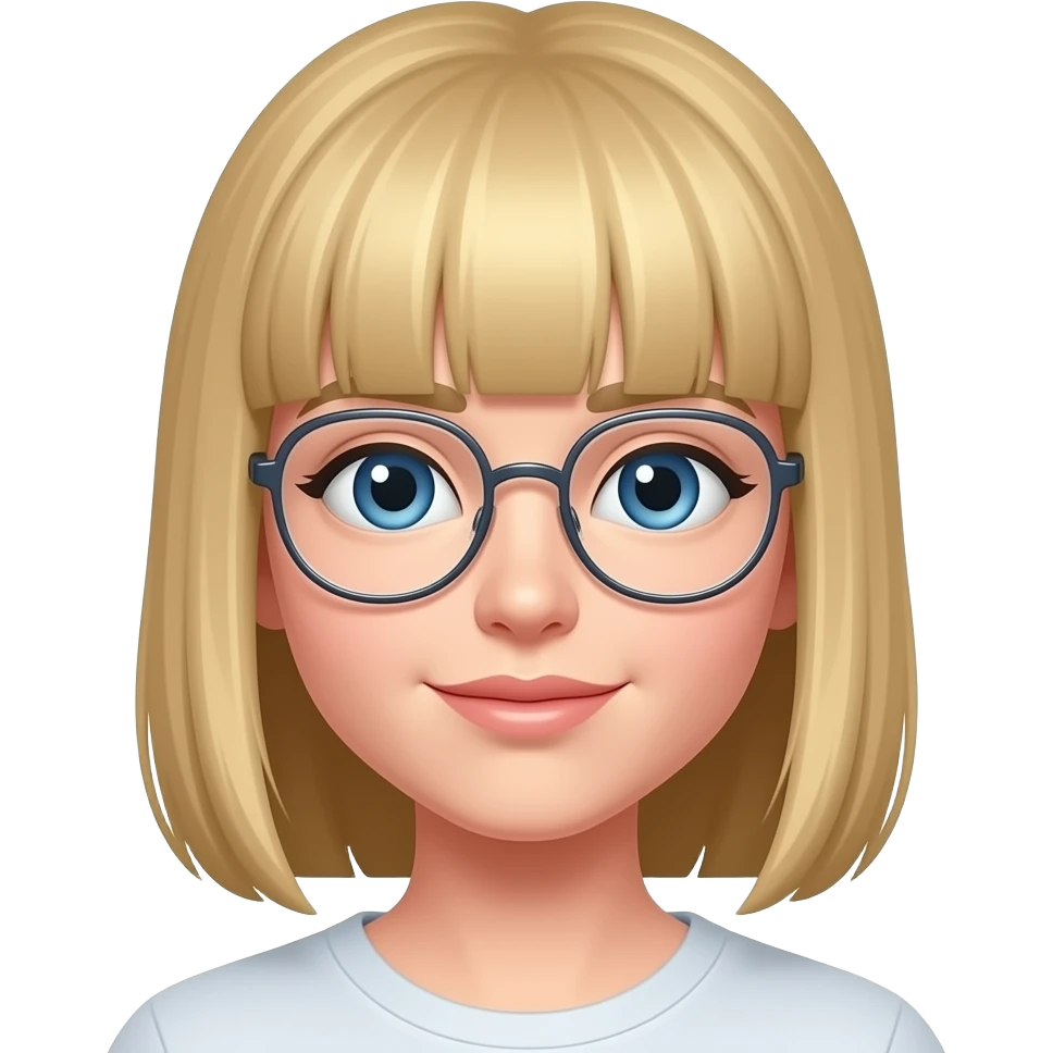 blue eyes straight blonde hair wire rim glasses with bangs emoji