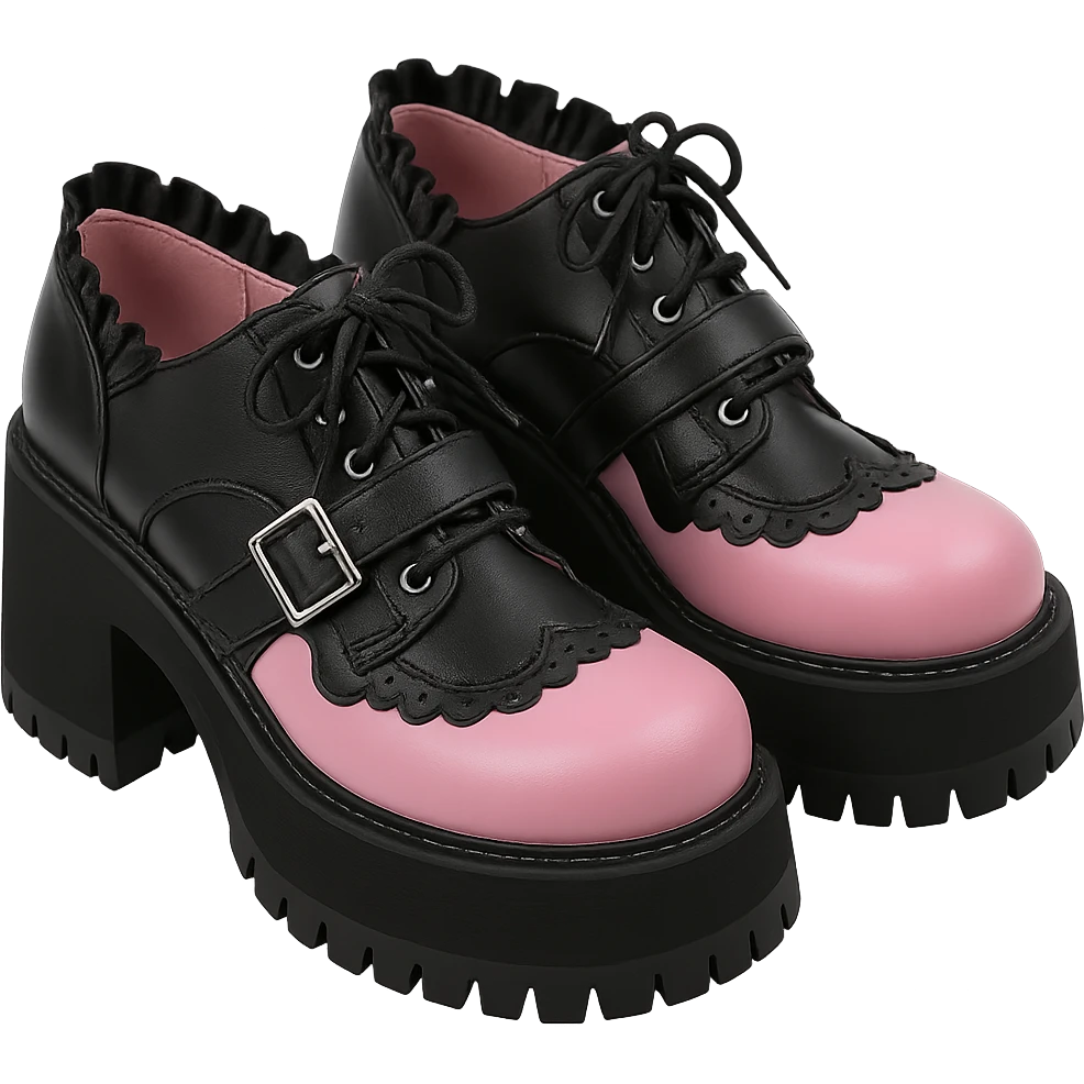 BLACKPINK-inspired gothic shoes, no hearts, black and pink, cute, remove background emoji