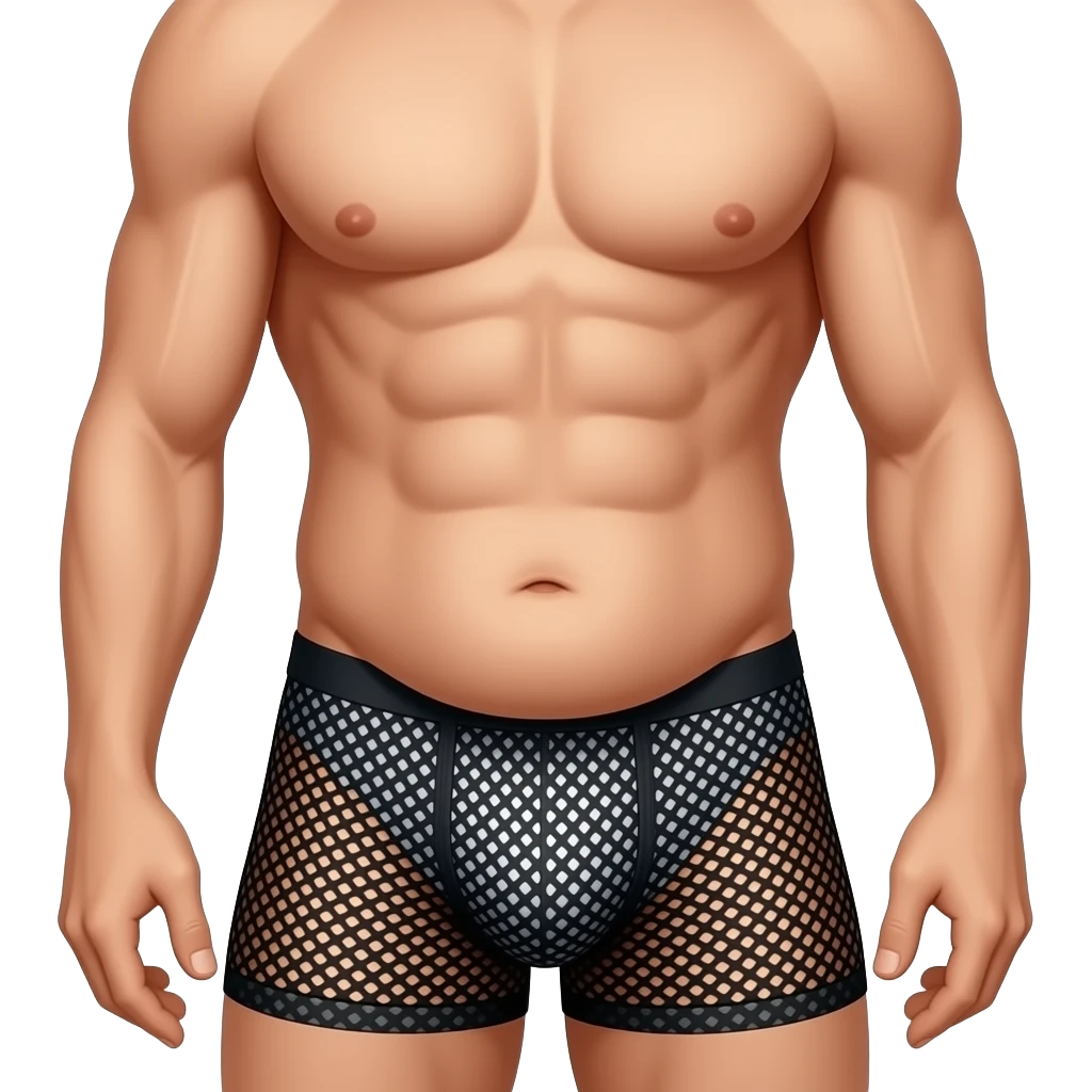 Man with bulge in mesh underwear no pants big dick emoji
