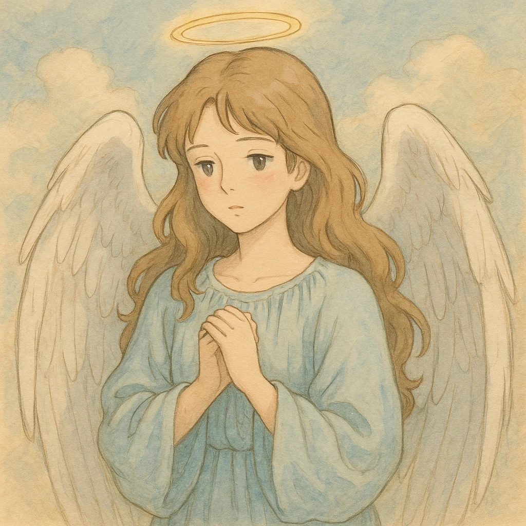 angel, detailed, soft colors, ghibli style illustration emoji
