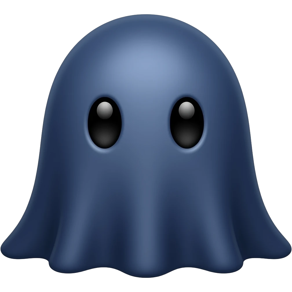 Kawaii solid dark blue ghost with black eyes emoji