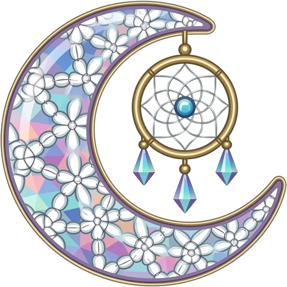 glossy Pastel iridescent crystal crescent damask moon dreamcatcher-suncatcher emoji