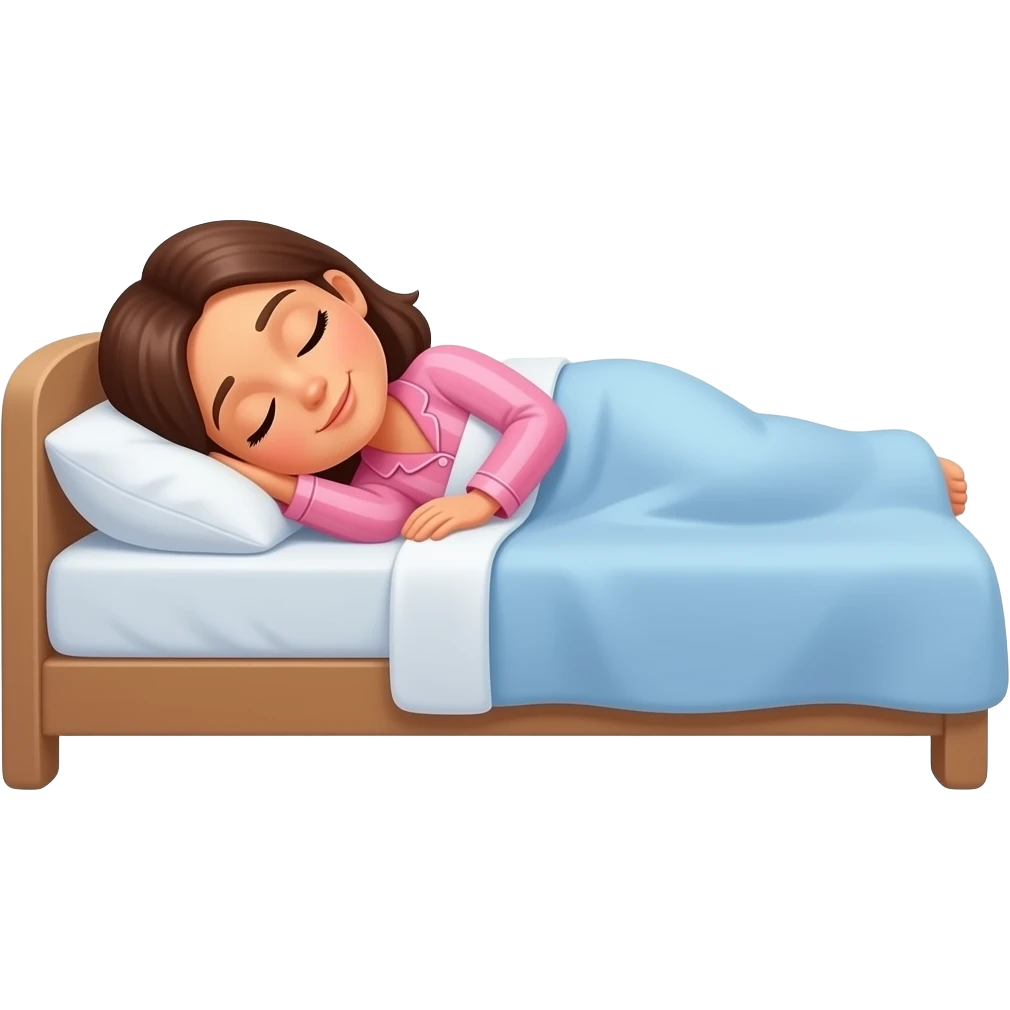 a tanned woman sleeping in pyjamas in bed sideways with zzz over her head emoji