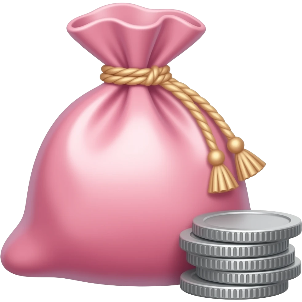 elegant pink money bag with no sign and 3 coins on top of each other beside the bag emoji
