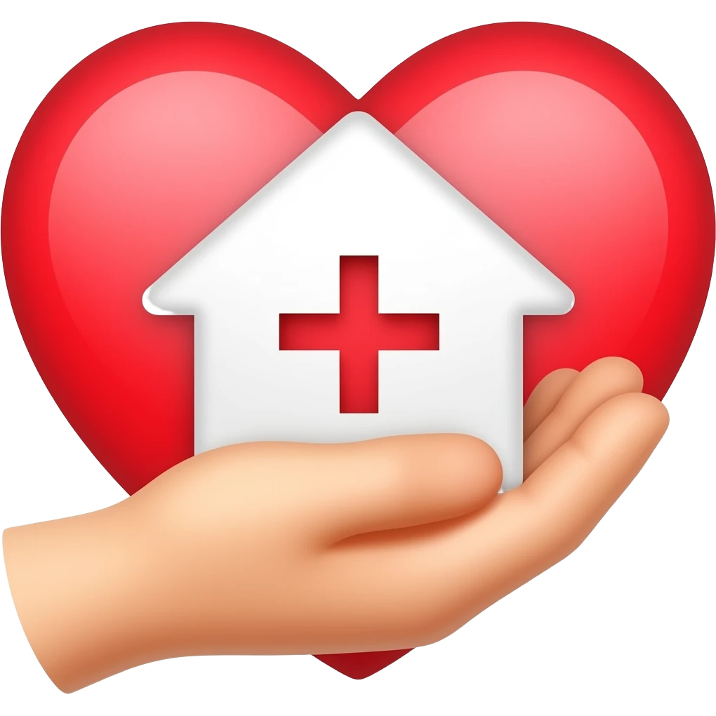 Uan mano sosteniendo una casa con una cruz roja dentro de un corazón emoji