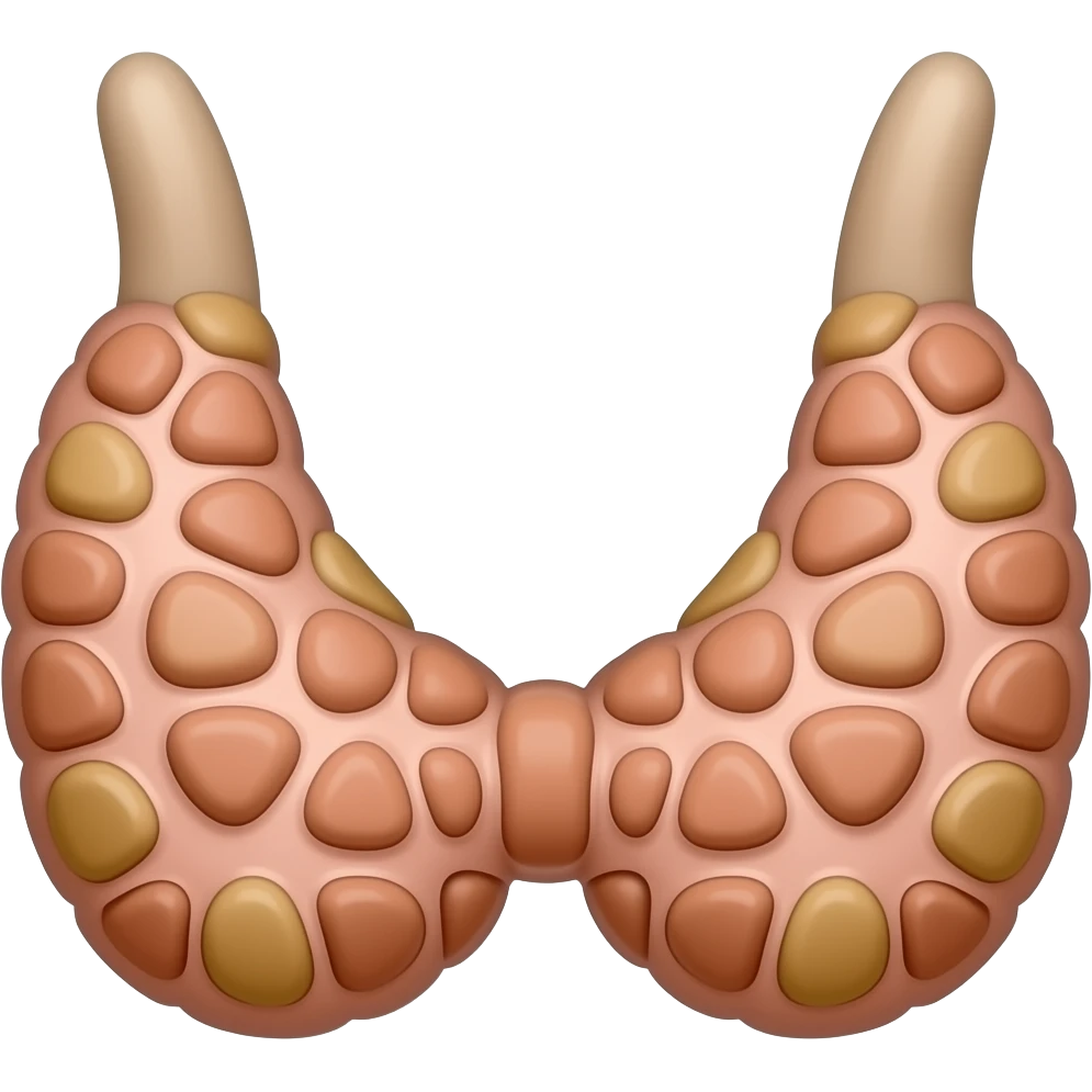 thyroid with T3 and T4 in the background as chemical structures emoji