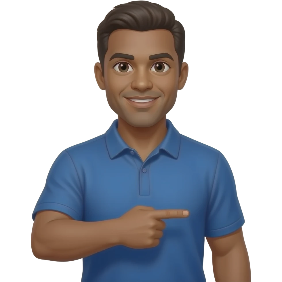 football coach in a blue shirt looking and pointing to his forearm emoji
