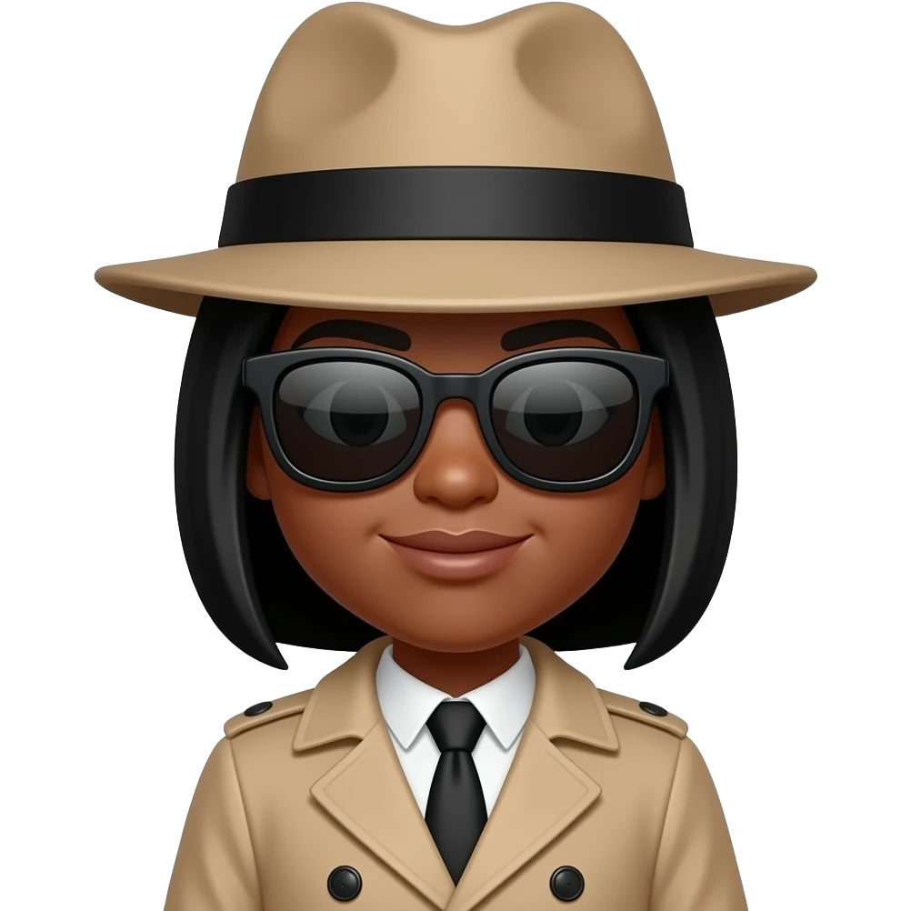 Black Girl Spy Emoji trench coat hat sunglasses emoji