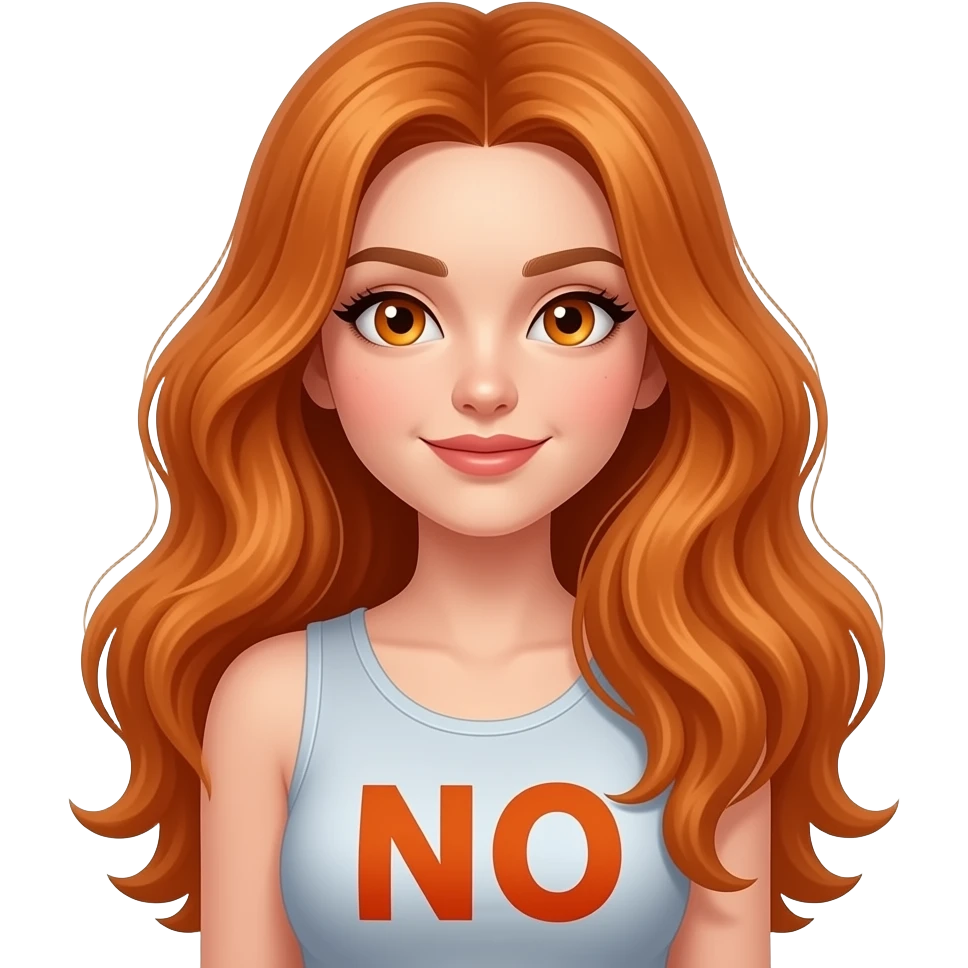 sexy girl with overlong ginger hair and ginger eyes a top with NO written on it emoji