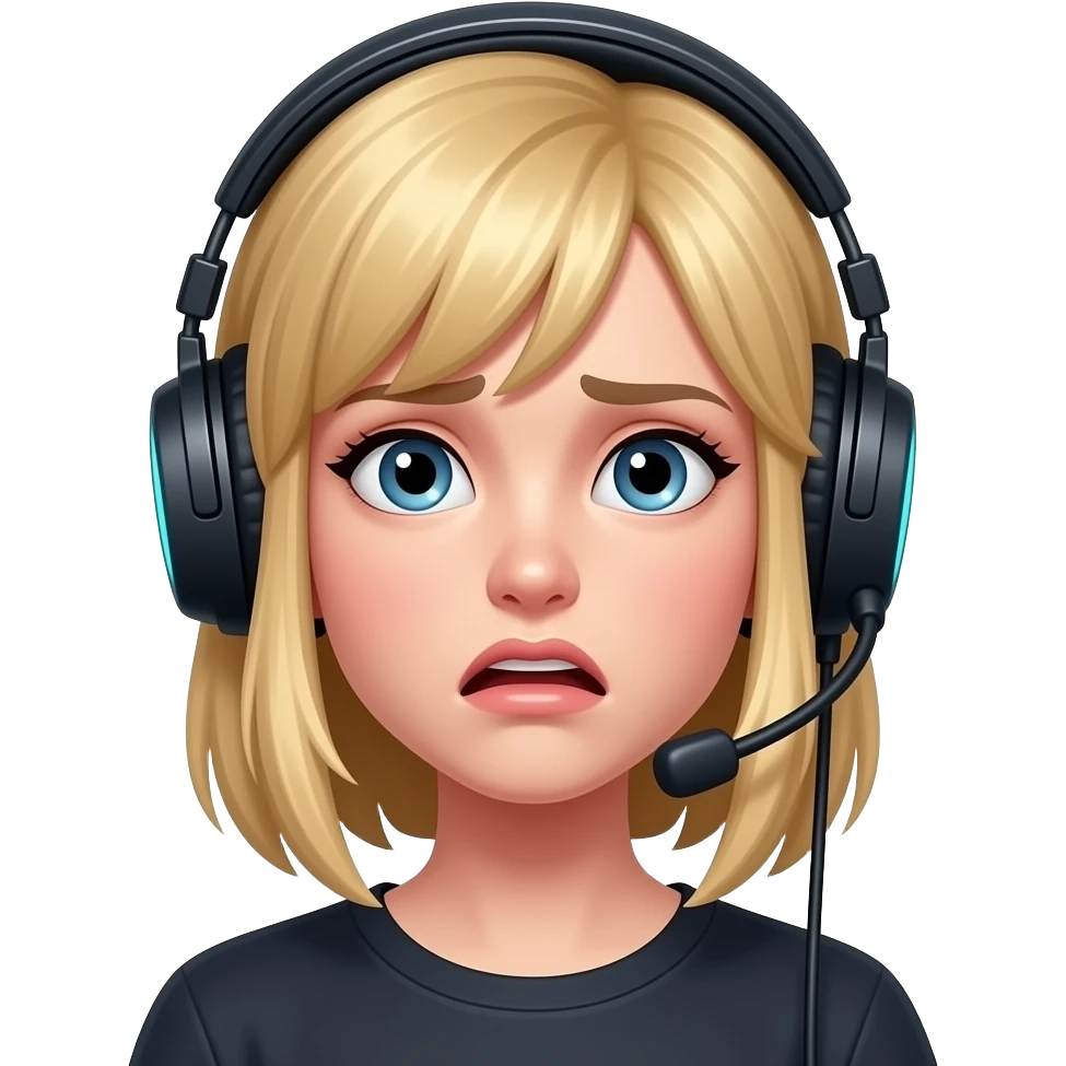 casque jeux, femme, blonde, cheveux mi-long peur emoji